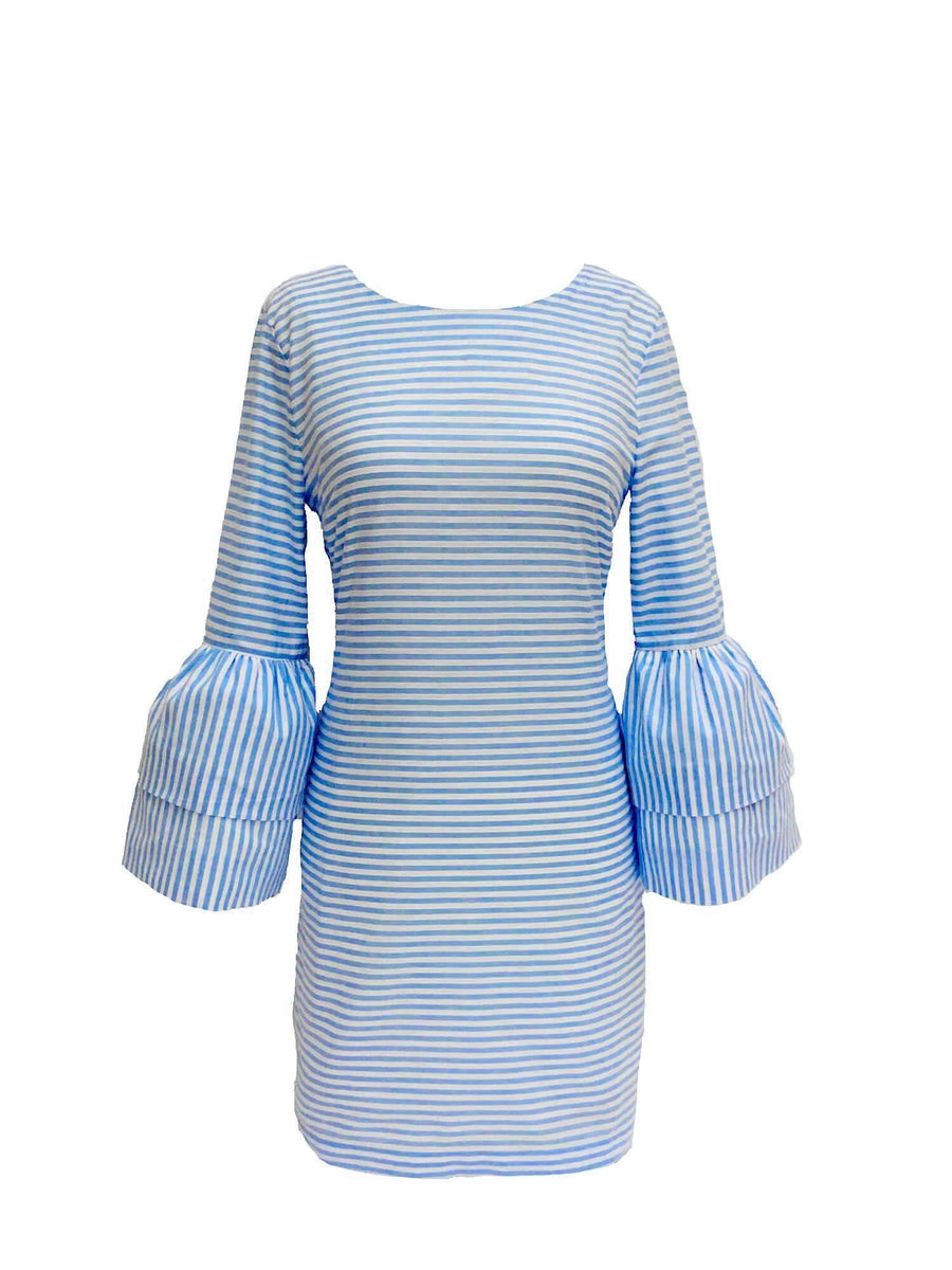 CODO Cotton Striped Bell Sleeve Mini ...